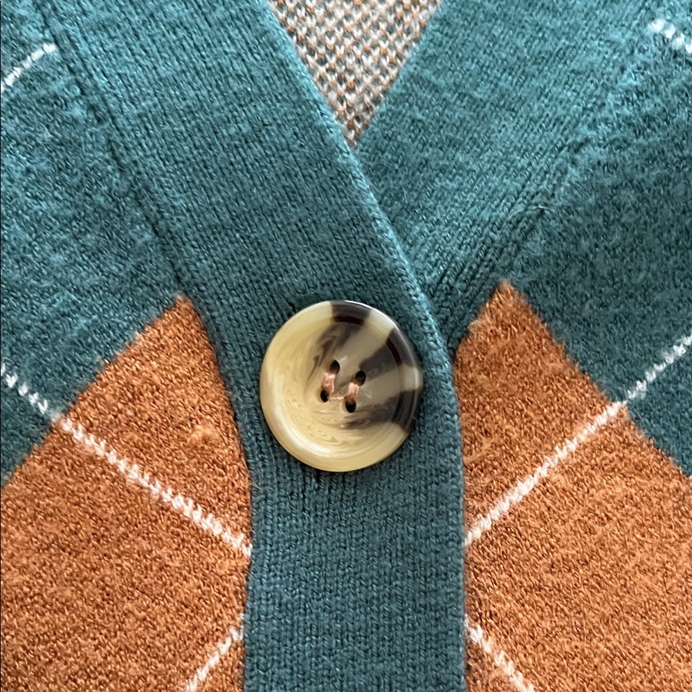 Willow & Root Women's Argyle Cardigan and Tank Set - Teal, White, and Brown - Picture 2 of 2